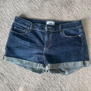 PAIGE dark denim jean shorts 3” inseam